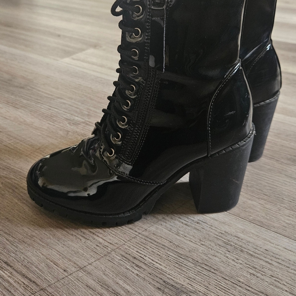 Gothic Glossy Leather Combat BootsBlackCombat Boots3.5"inch - Picture 3 of 7